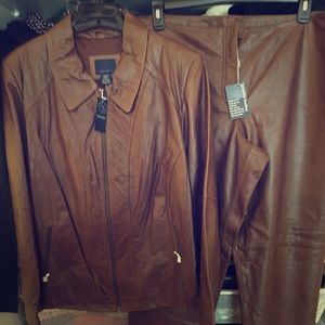 Brown leather suit